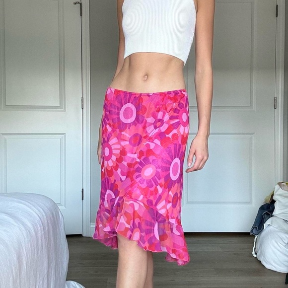 Vintage pink floral midi skirt - Picture 2 of 7